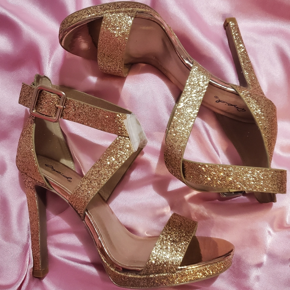 Qupid Rose Gold Glitter Heels